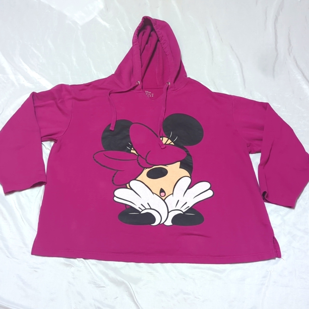 Disney Minnie‎ Mouse Bow Oversized Cozy Fuschia Hooded Sweatshirt